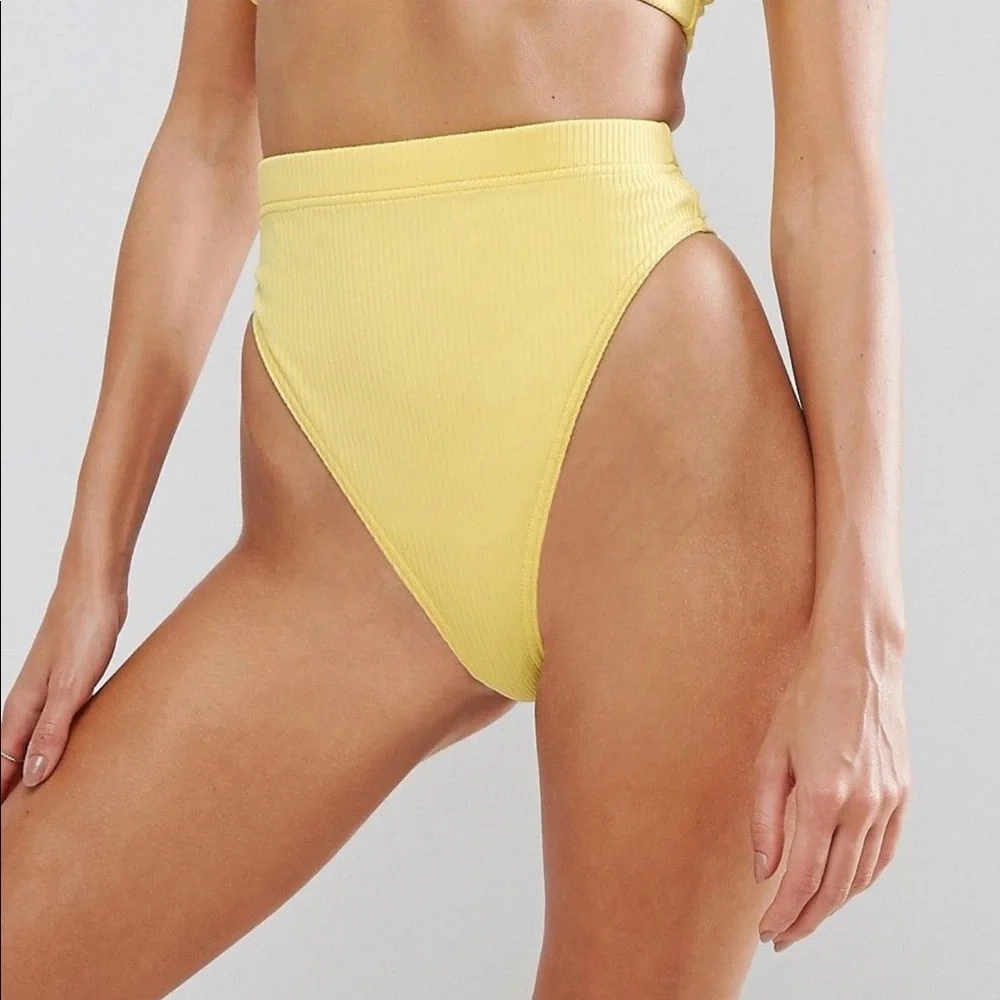 ASOS SWIM Yellow Ribbed Cheeky Bikini Bottom - Picture 1 of 5